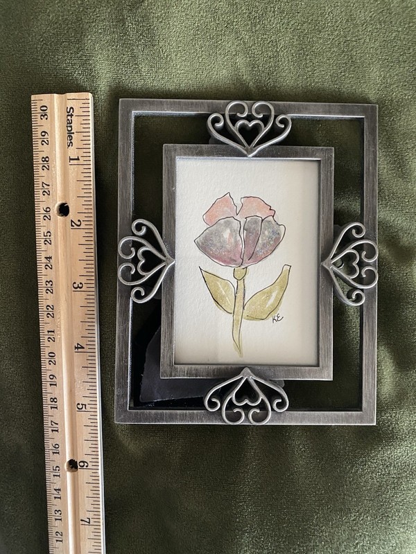 Watercolor / Ink original open framed painting. 4x5 inches. Shelf or Tabletop. gallery