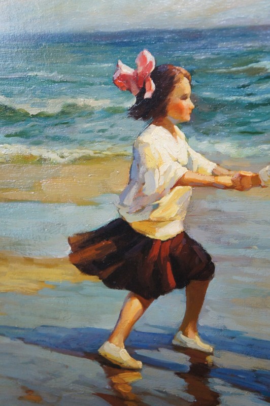 Ring Around the Rosie Large Impressionist Oil Painting After Edward Potthast 43" gallery