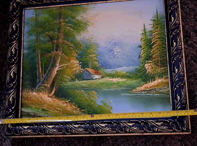 Vintage Gilded Frame Rural Landscape Oil Painting On Canvas 18 1/2x23 1/2🔥🔥 gallery
