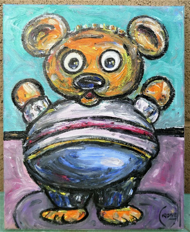 A BUDDY BEAR teddy toy NEW original 8×10 canvas WOW oil painting signed Crowell