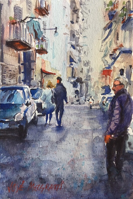 Original Small Watercolor Painting Naples, Italy 6″ x 9″ NOT A PRINT