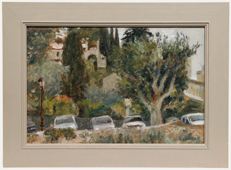 Pauline Plummer (b.1933) – Framed Contemporary Oil, View Over the Carpark