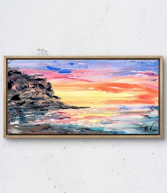 Maria Art SUNNY OCEAN CLIFF 10×20 Canvas Original Abstract Expression Wall Decor