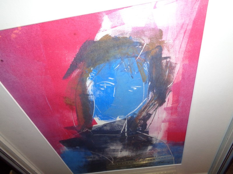 Petra Martin: Original artwork:W/C-Lino cut--style of Miro"Blue Lady"-very inter gallery