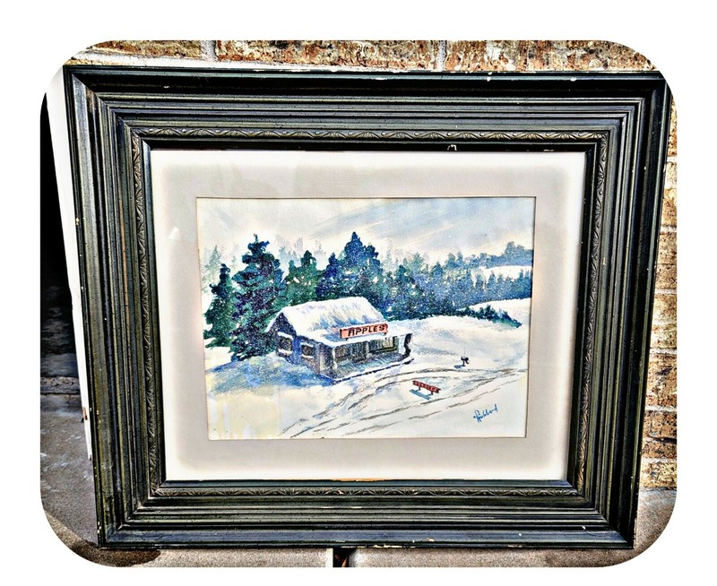 D. Hubbard Apple Barn Closed For Winter Impressionist Painting Framed 25×22 snow