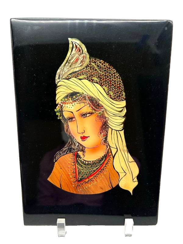 Vintage Qajar Dynasty Middle Eastern Woman Painting Wall Folk Art