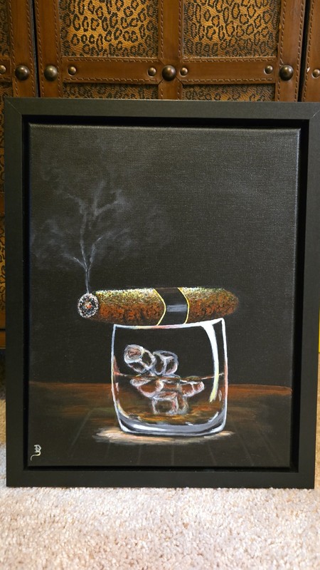My Original Acrylic Painting on stretched canvas Cigar 11×14″ Framed