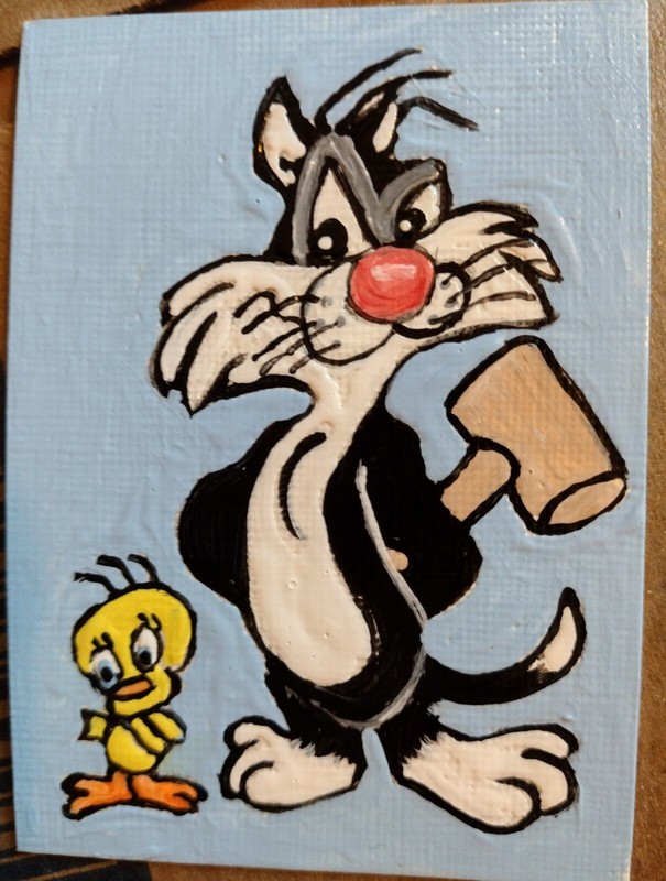 3.5″x2.5″ Artist Trading Card Looney Toons Sylvester HAND PAINTEDACRYLIC