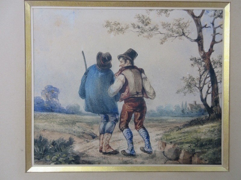 Antique French Original Miniature Watercolor/Painting signed Louis Moullin