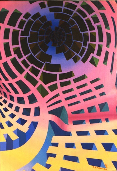 «RAMP», acrylic on canvas, 20″ x 30″, 1980, Architectonic Abstract Vortex