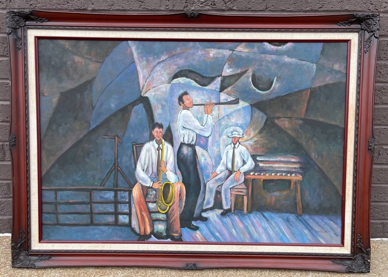 Contemporary Jazz Musician Oil Painting Modern Art Wall Hanging Signed Framed