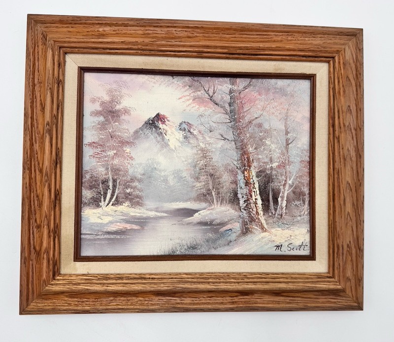 M.Scott Signed Original Oil Painting On Canvas Winter Landscape 8X10