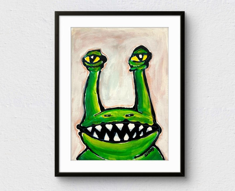 SLOOG Original Art Children's Room Cartoon Painting on Paper 9x12 Toothy Monster gallery