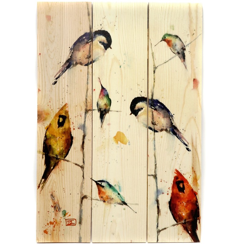 Dean Crouser Watercolor Print 7 Birds on Wood Panel 15″ by 10 1/2″ Unframed