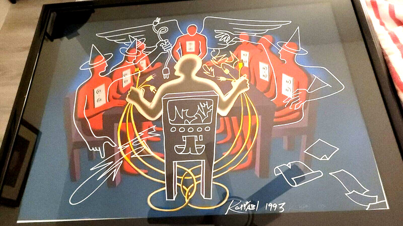 Original Mark Kostabi Artwork – «Current Exchange 1993» – Neo-Conceptualism