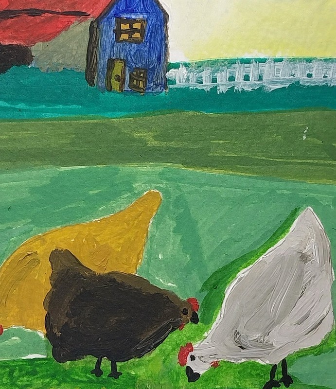 GAT Expressionism Original Painting 6×4 Whimsical Animal Chickens Rooster Farm