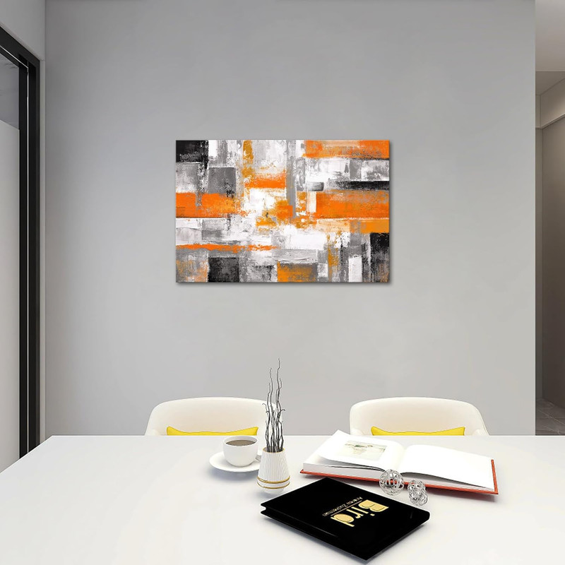Orange Grey Geometric Canvas Art - Modern Abstract Wall Decor 24x36 Inch gallery