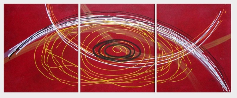 24×60 Yellow, Black and White Circles in Red Abstract Oil painting 3 Canvas Set