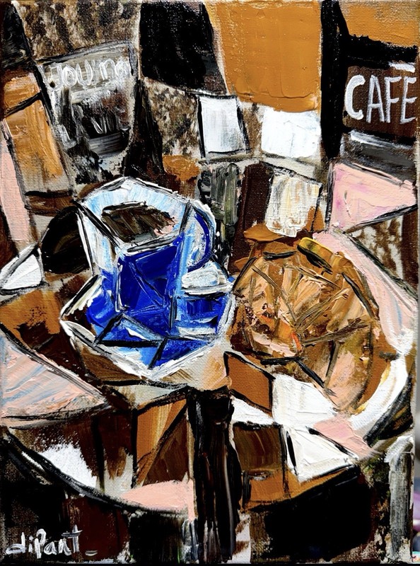 Coffee Croissant Original Art 9x12 Canvas Cubism Art Fine Art Abstract Decor gallery