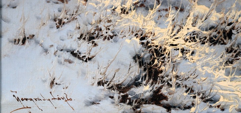 Winter's Snowy Tatra Mountains with Pines and Stream by Laszlo Neogrady gallery