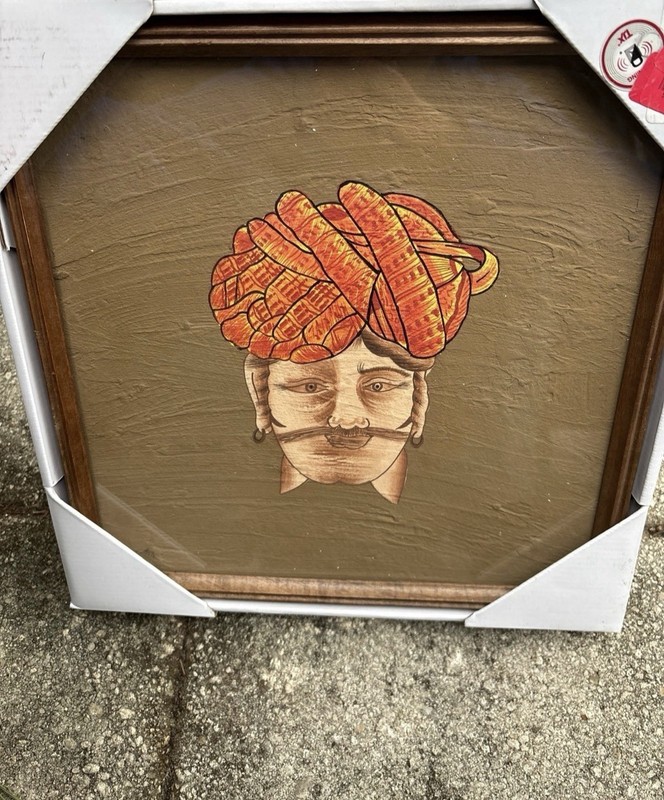 Framed Portrait Painting of Man with Orange Turban, Single Piece
