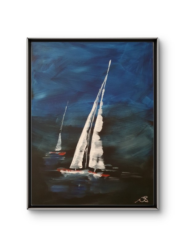 ORIGINAL ACRYLIC PAINTING 12×16 SAIL BOAT HARSH SEA ABSTRACT WALL ART PAINTED