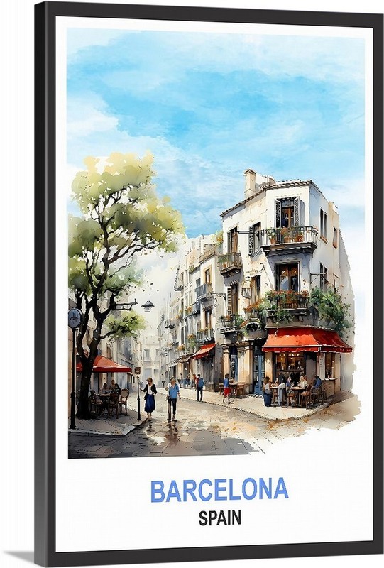 Barcelona Spain Travel Poster or a Gallery Canvas Wrap Wall Art Home