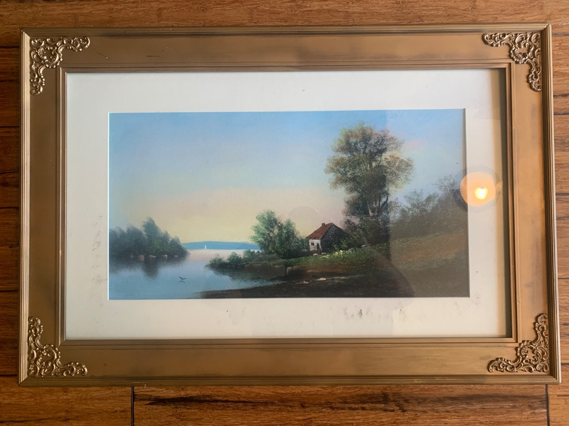 Antique Pastel Landscape Cottage Lake Scene Original Art Philip Kohlert Frame
