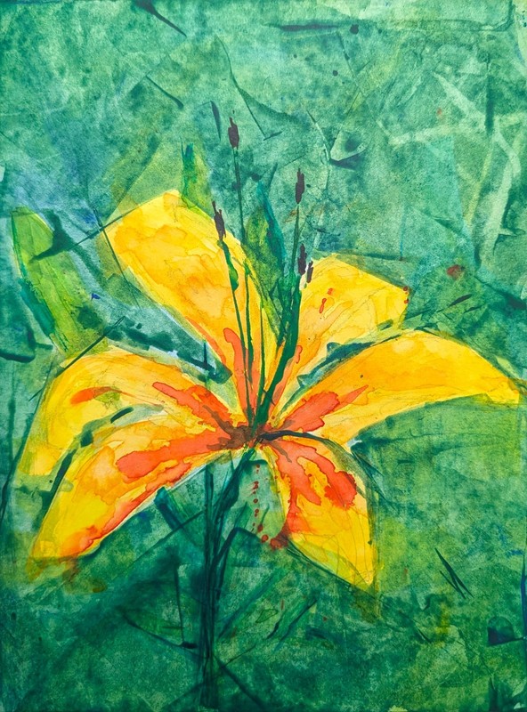 Original Painting. Acrylic + Watercolor on Paper. 9x12 Inches. 'Asiatic Lily' gallery