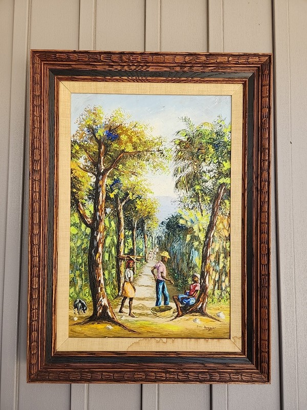 ORIGINAL HAITIAN ART PAINTING BY DAVID ROUZIER «VILLAGE SCENE» HAITI,Framed