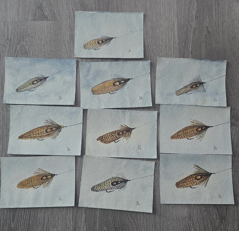 10 Original Watercolor Painting Fly Fishing Lures Small DAN GARMUS Art