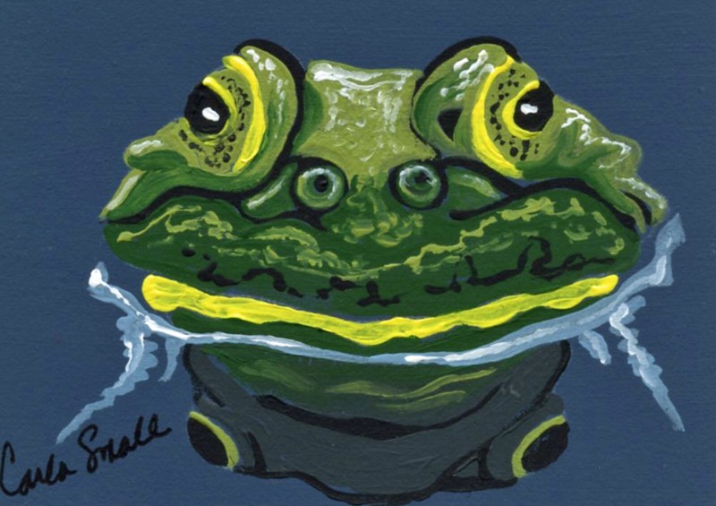 ACEO ATC Original Miniature Painting Frog Pond Art -C. Smale