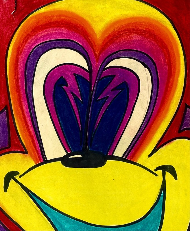 ELECTRIC MICKEY MOUSE ON ACID Original ART Pastels Color Pencil 14 x 17 RED gallery