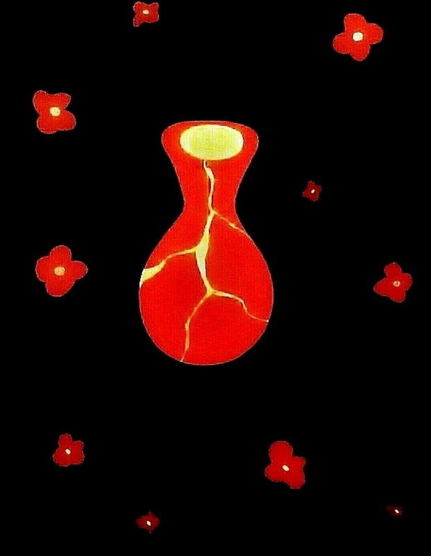 PAINTING;’ KINTSUGI MOVEMENT IN RED’,CONTEMPORARY EXPRESSION,CANVAS,FREE SHIP