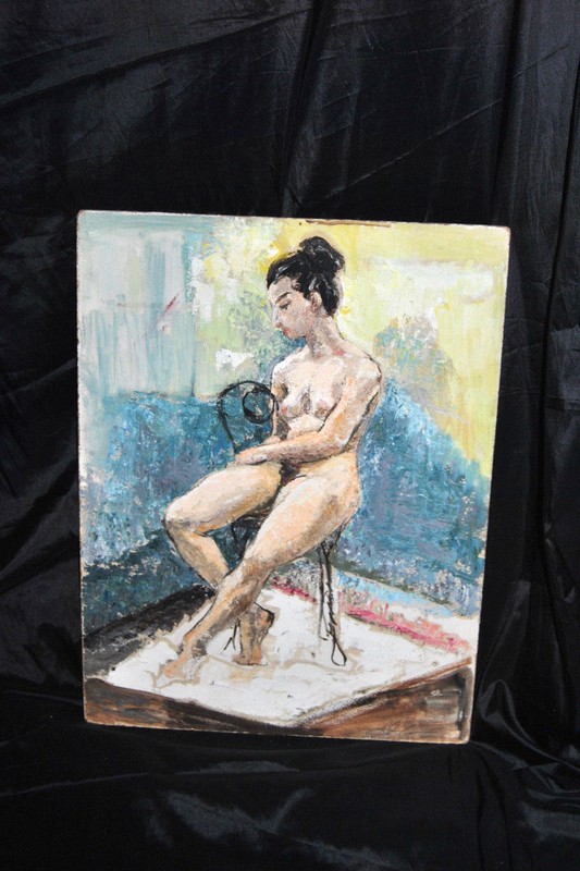 VINTAGE IMPRESSIONIST OIL PAINTING ON BOARD WOMAN SIGNED 18″x24″