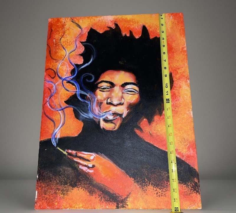 Vntg Jimmy Hendrix Portrait Original Oil Painting 24” X 18” Smoking Canvas Rare! gallery