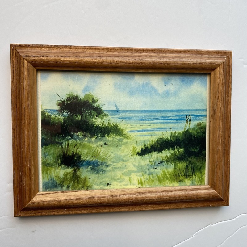 Vintage picture wooden frame Summer Landscape by the River – Wall Art 6”x8.5”