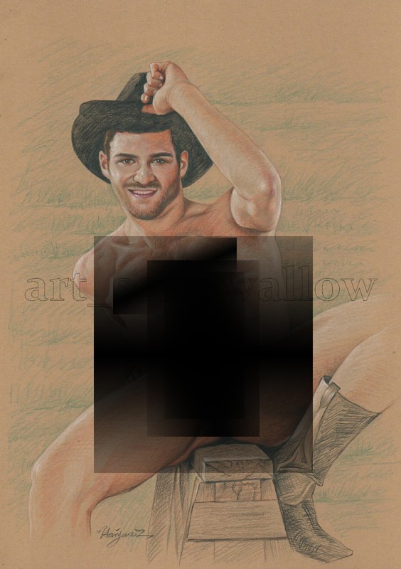 Original drawing A4 Art Colored Pencil painting male model on kraft paper #038