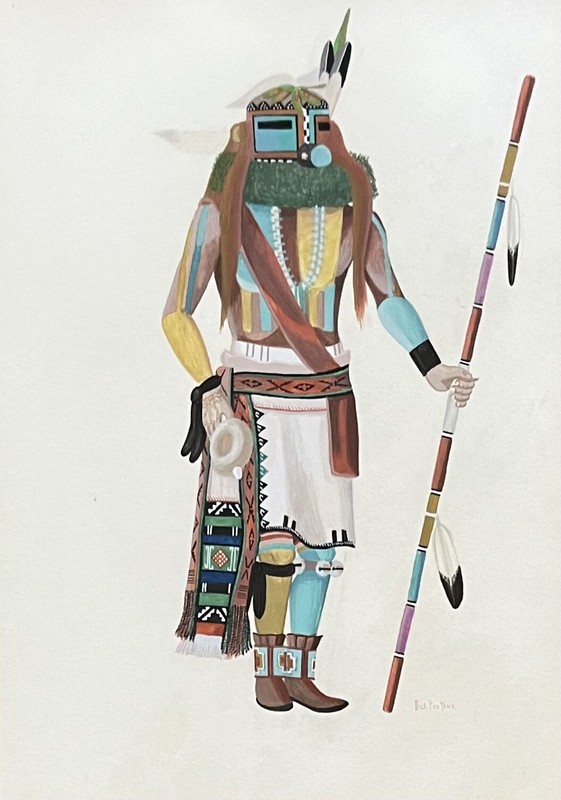 DICK PENTEWA Hopi Pueblo Original Signed Kachina Watercolor Indian Painting
