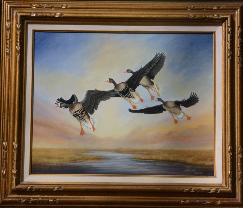 original acrylic, Spec-a-Belly, White Fronted Geese, Marsh Landscape, Waterfowl gallery