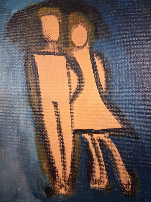 Original 8" x 10" canvas Acrylic Abstract Modern Outsider Couple Line Art gallery