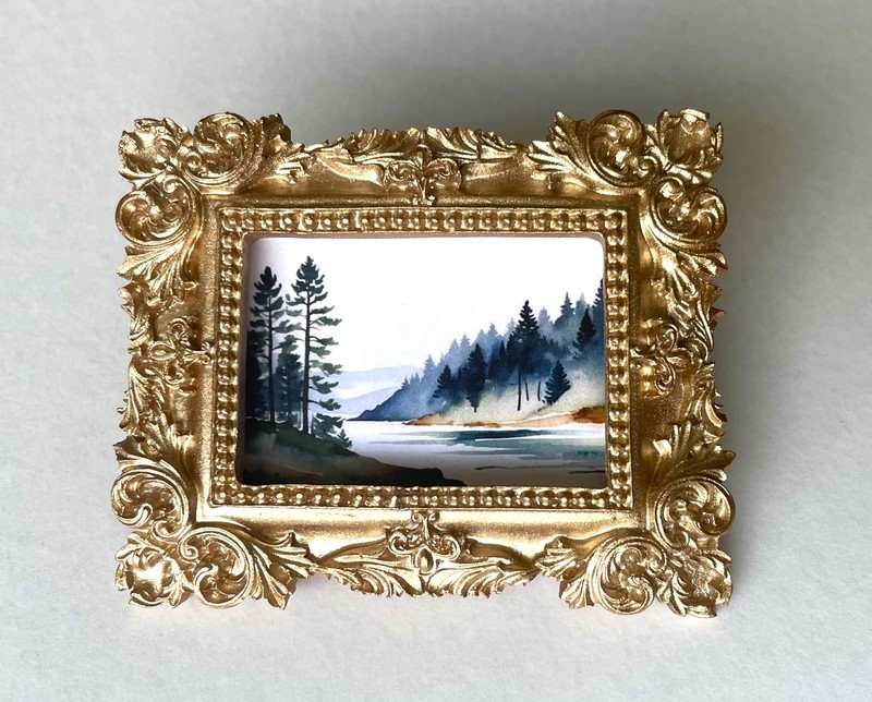 PNW Landscape Framed Tiny Miniature Mini ART PRINT Gold Ornate Frame *NOT ACEO* gallery