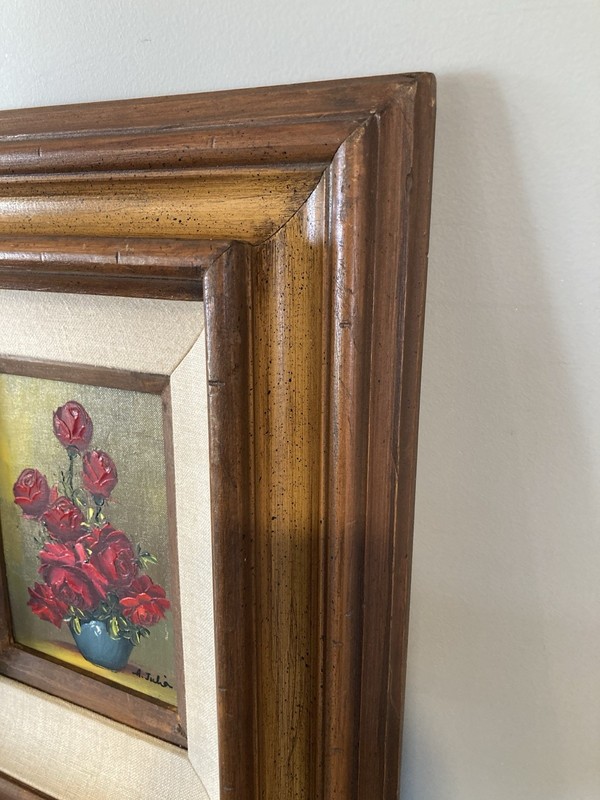 Original Hand Painted Red Roses In Vase Wall Art Mat Framed Artist Signed gallery