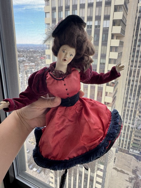 Antique FrenchFashionDoll c.1900 Signed A.R.Hand Painted FaceOriginal DressStand gallery