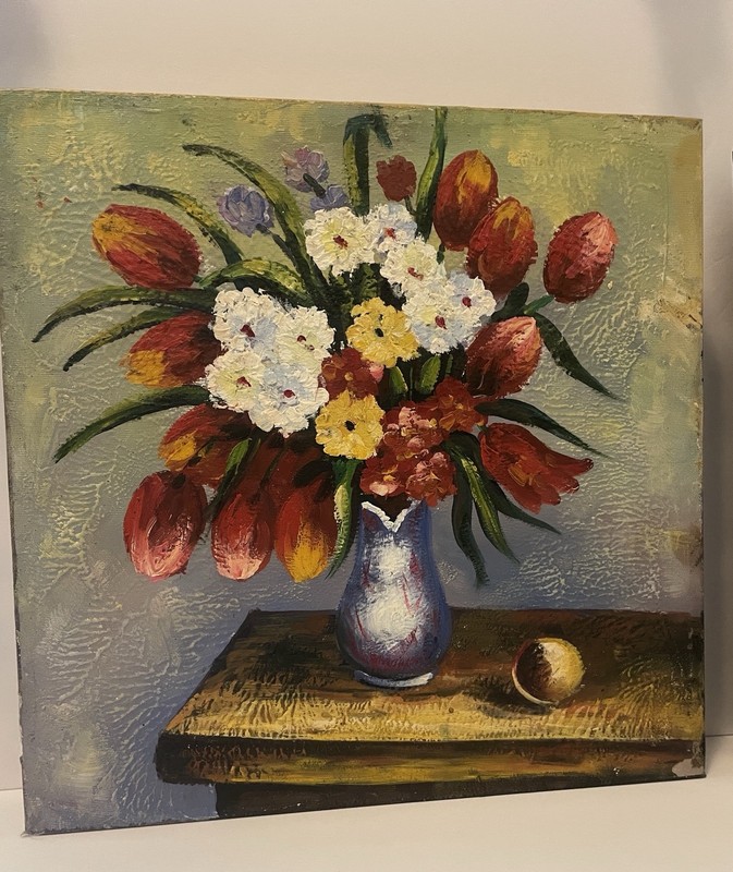 Set of 2 VTG Impasto Floral Still Life In Pitcher /Fruit In Bowl Framed 12”x12”