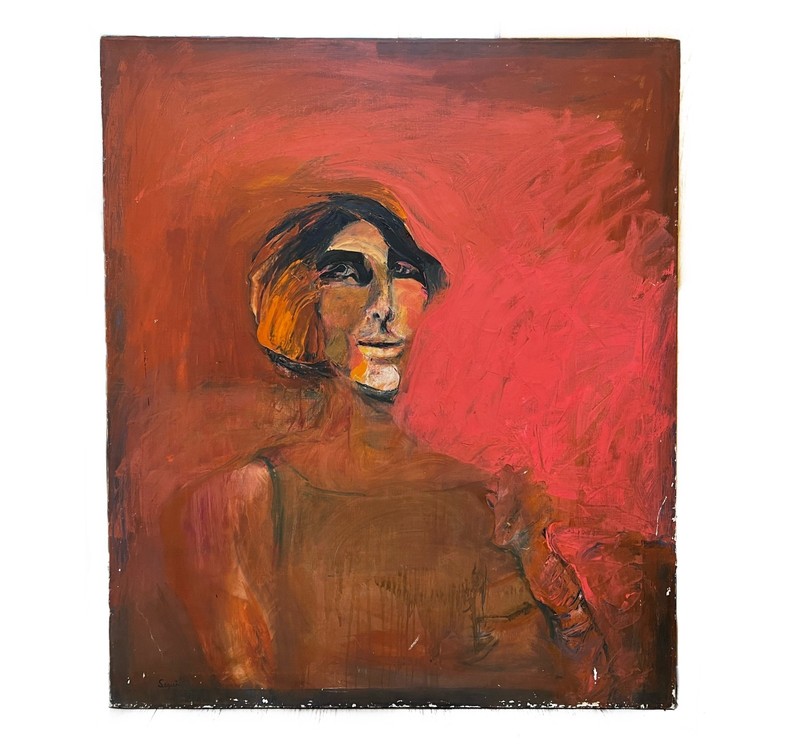 Antonio Segui Oil Painting Woman in red 1969