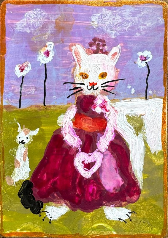 ACEO Original Art. Cat Art. Miniature Art. Whimsical Art.