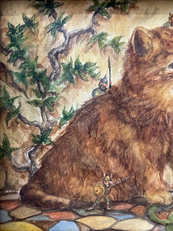 🔥 Vintage Fantasy Dungeons & Dragons Goblin Warrior Cat Painting - KOCICH, 1980 gallery