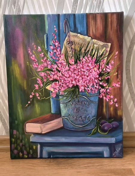 Garden Flowers Oil Painting Original 50x40cm Still Life Art Signed, on Canvas gallery