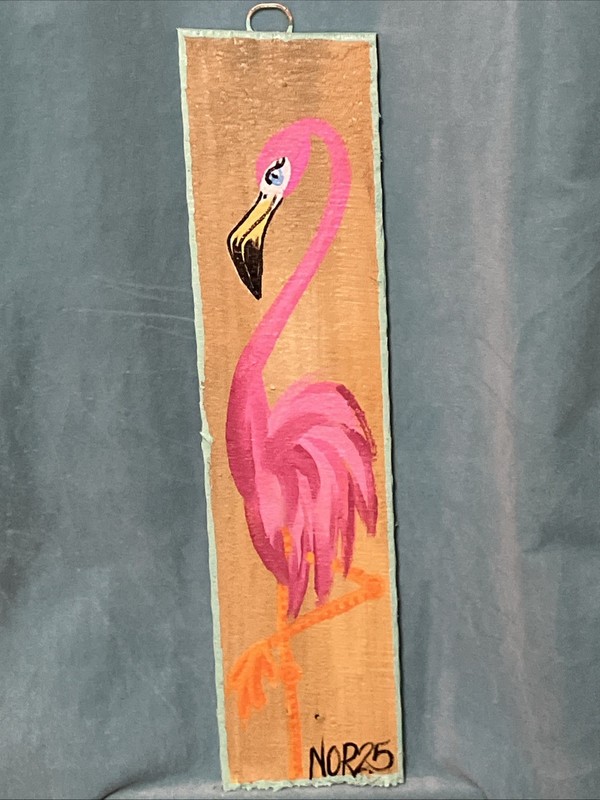 Original NOR Mermaid Paintings Florida Folk Art On Wood – Flamingo Dark Yellow